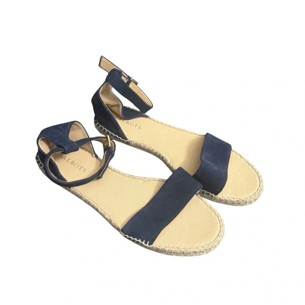 Talbots Ivy Ankle Strap Navy Blue Espadrille Open Toe Sandals Women’s Size 9